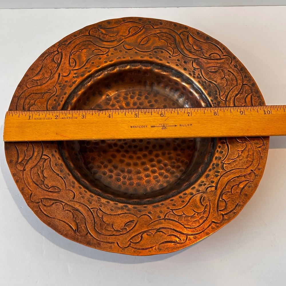 Vintage Handmade Hammered Copper Bowl Plate Wall Hanging Trinket Dish Table 10" - Picture 5 of 8